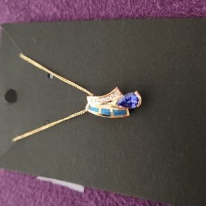 Tanzanite, opal, and diamond necklace